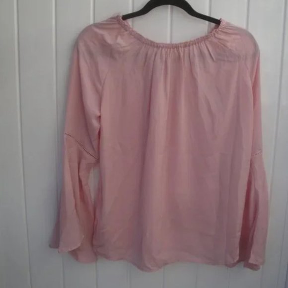 No Comment Soft Blush Pastel Pink Peasant Blouse Med NEW - Picture 3 of 3